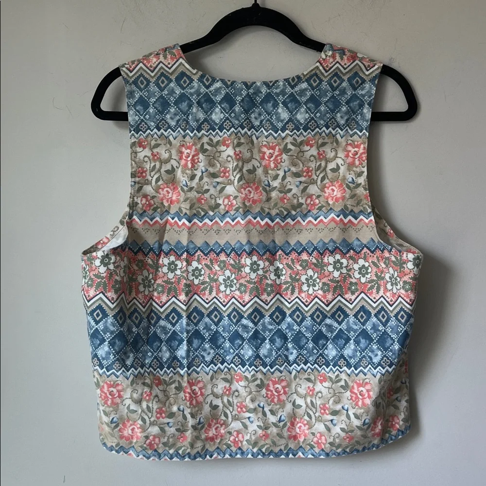 Vintage Vivaldi Jeanswear Cottagecore Floral Patchwork Vest Large Boho Prairie♠️